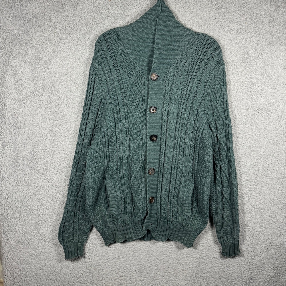 Brunello Cucinelli Men Mock Neck Green Cable Knit Shawl Collar Cardigan Italy 52